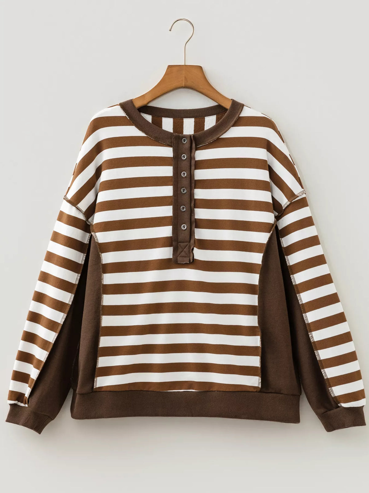 Button Detail Long Sleeve Sweatshirt in brown