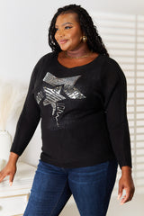 Trendsi Sequin Graphic Dolman Sleeve Knit Top -