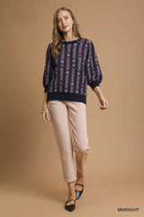 Trendsi Umgee Jacquard Knit Puff Sleeve Sweater -