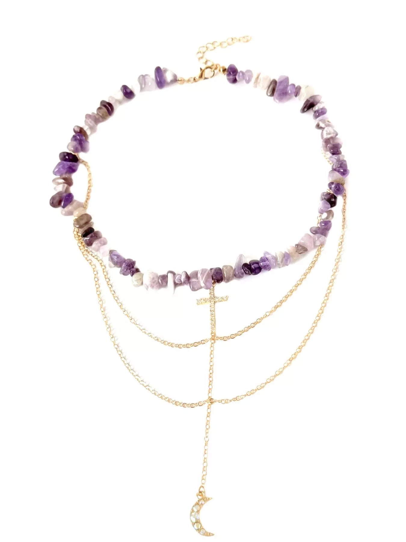 Trendsi Layered Cross and Moon Pendant Necklace -