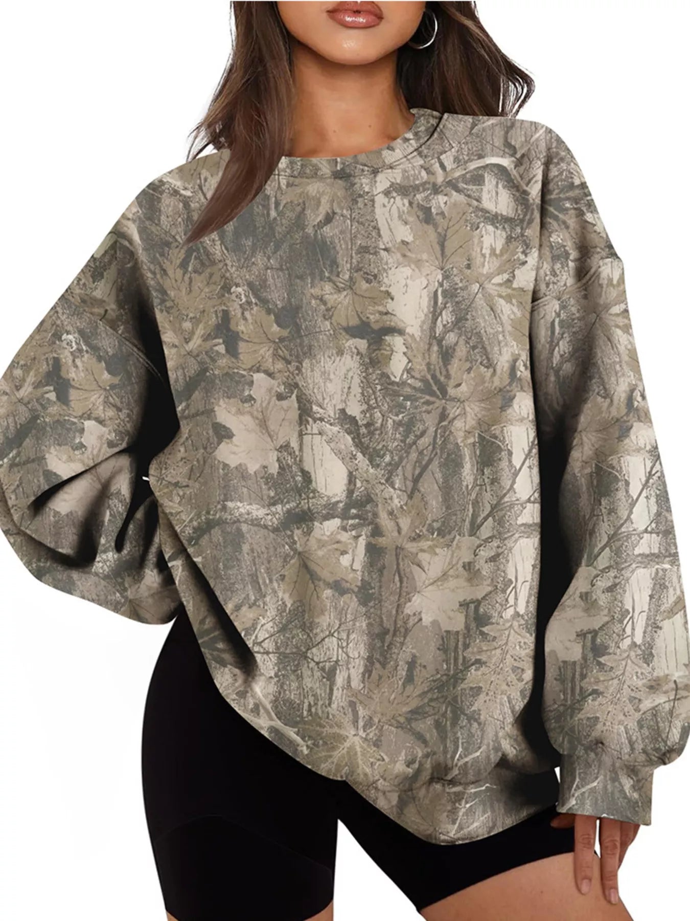 Trendsi Oversized Printed Crew Neck Sweatshirt -