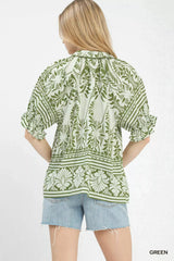 Trendsi Umgee Two Tone Boarder Print Top -