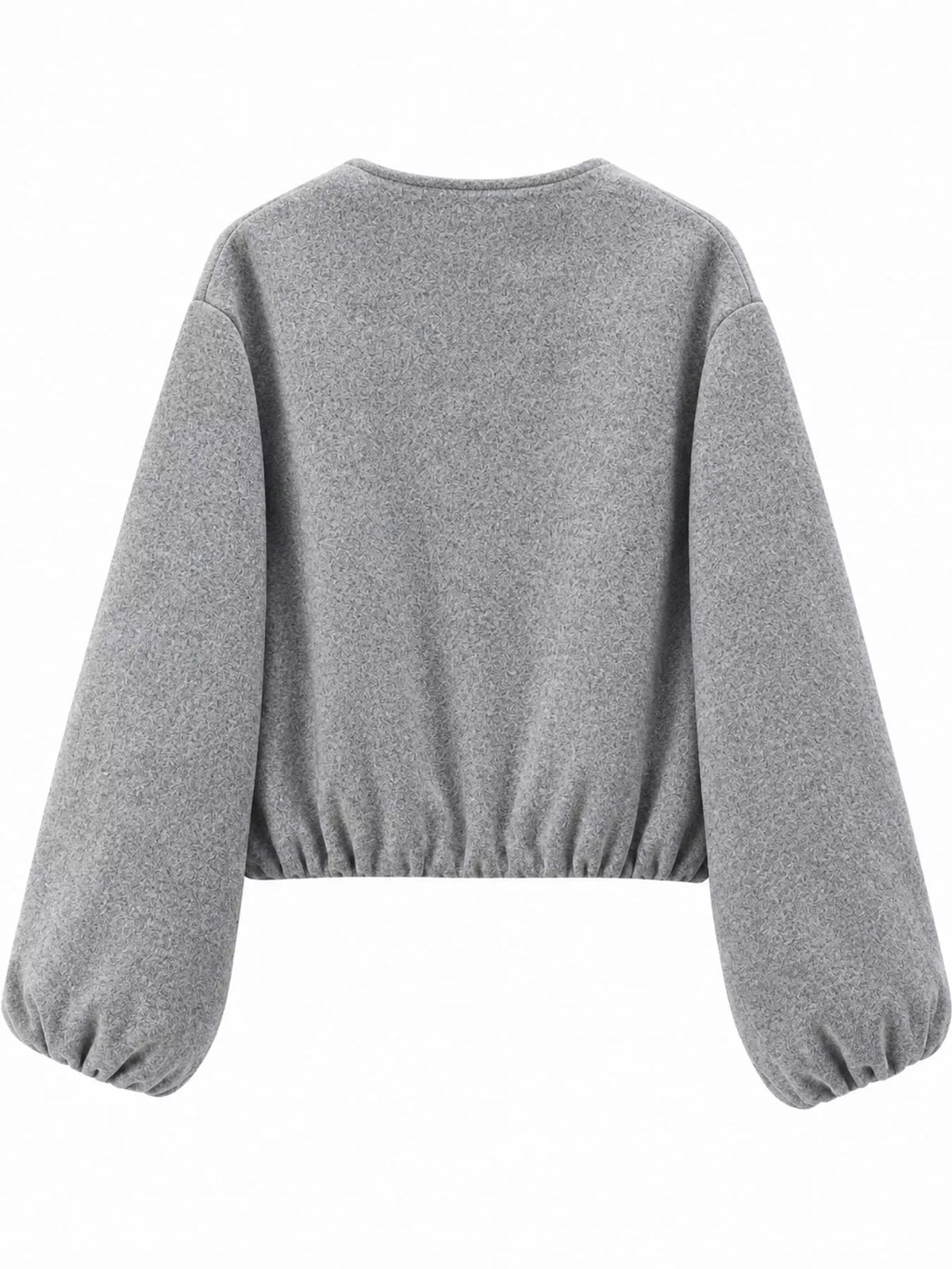 Gray zip-up long sleeve jacket — back view