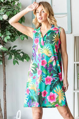 Trendsi Heimish Full Size Floral Johnny Collar Sleeveless Dress Plus Size - Dresses