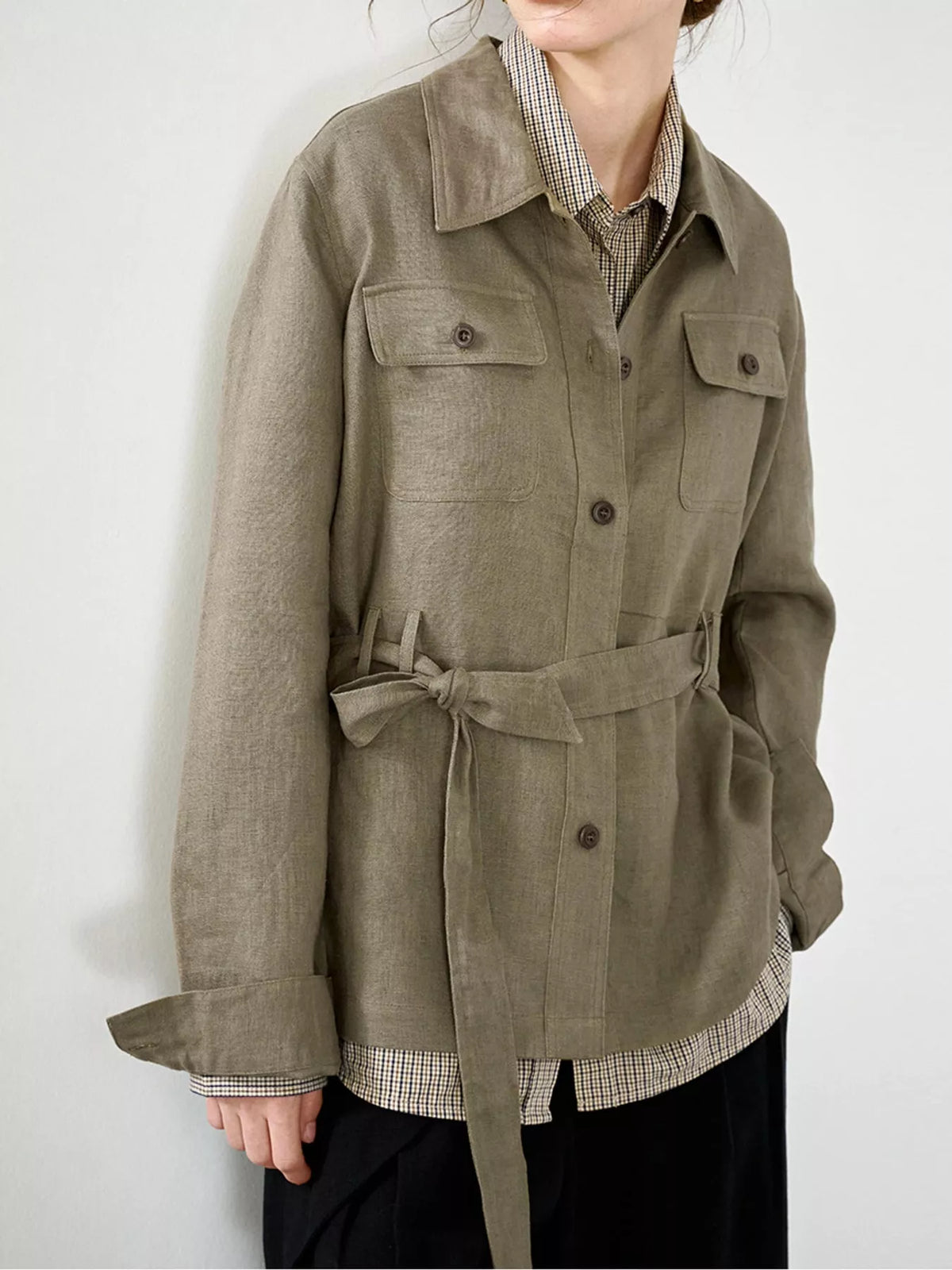 Belted shacket, olive side