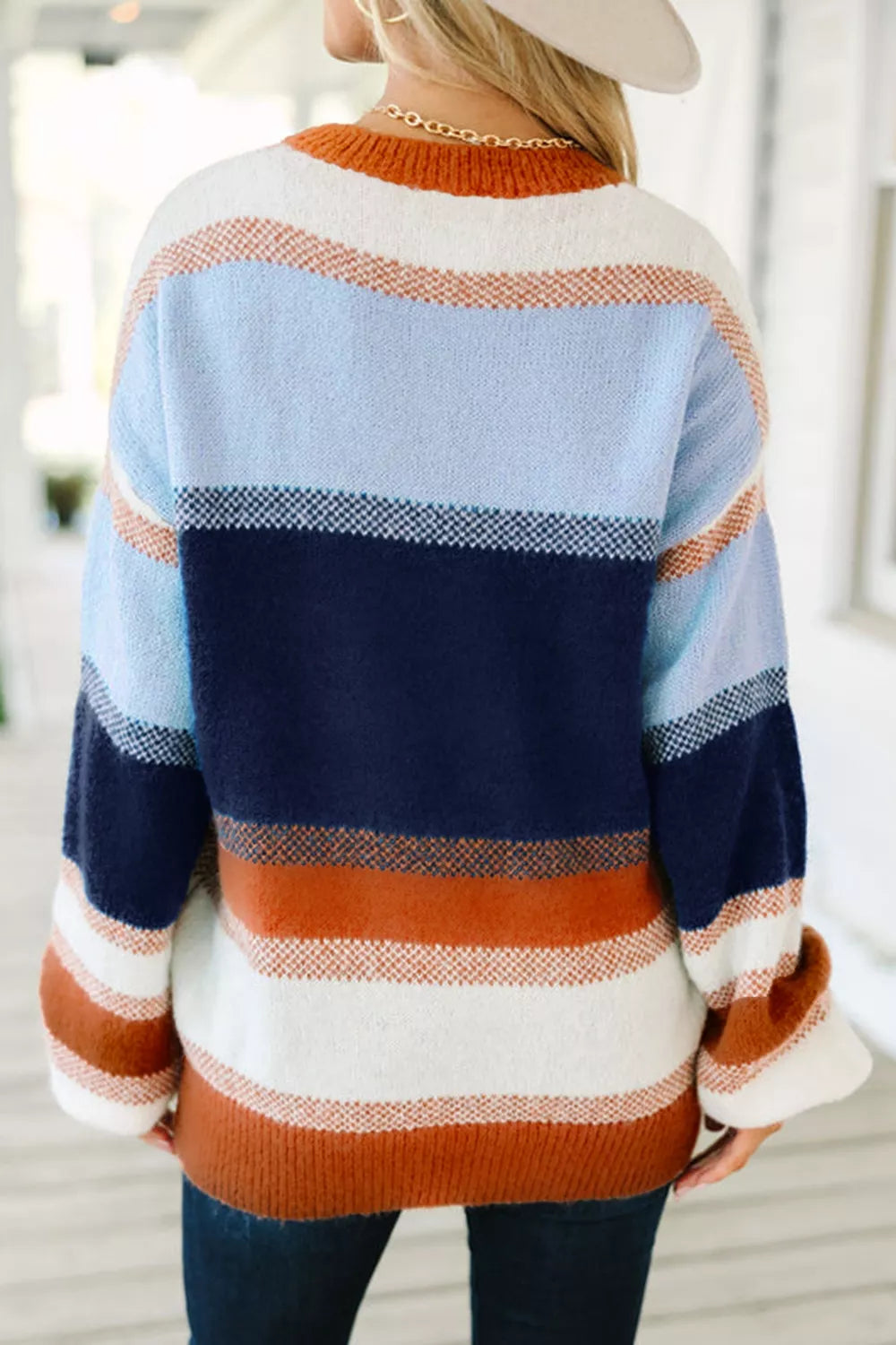 Trendsi Color Block Round Neck Tunic Sweater -