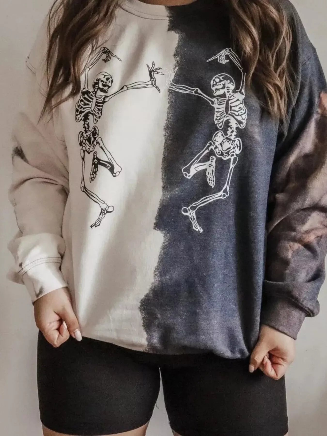 Trendsi Halloween Skeleton Print Color Block Sweatshirt -