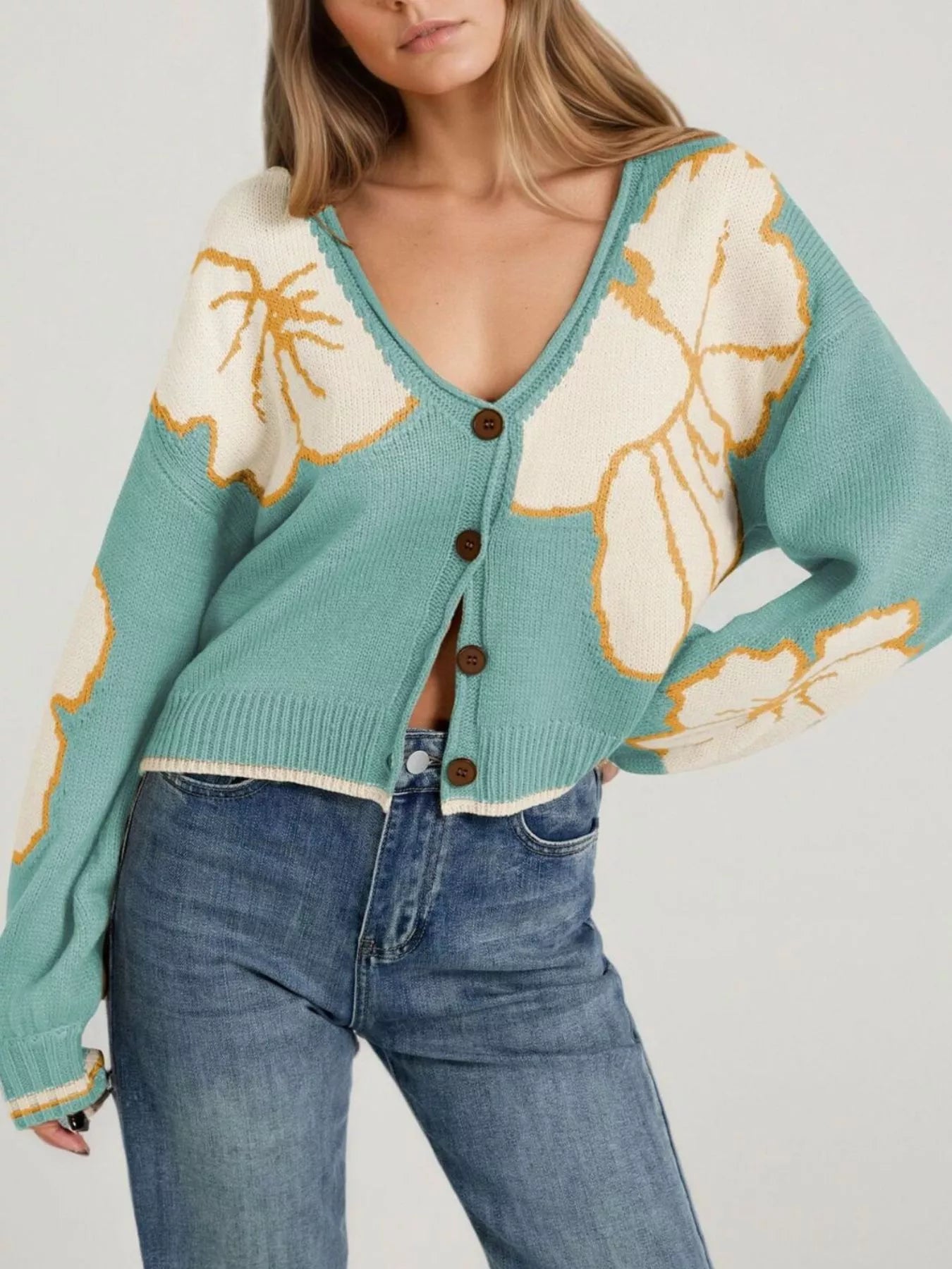 Trendsi V-Neck Button-Down Knit Cardigan -