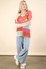 Trendsi VERY J Color Block Oversized Summer Knit Cover Up -