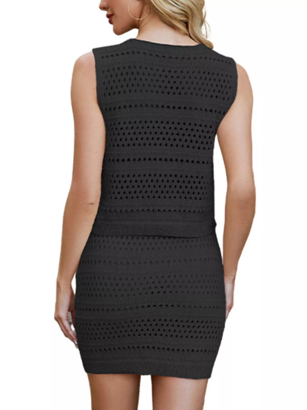 Trendsi Crochet Knit Tie-Front Tank and Mini Skirt Set -