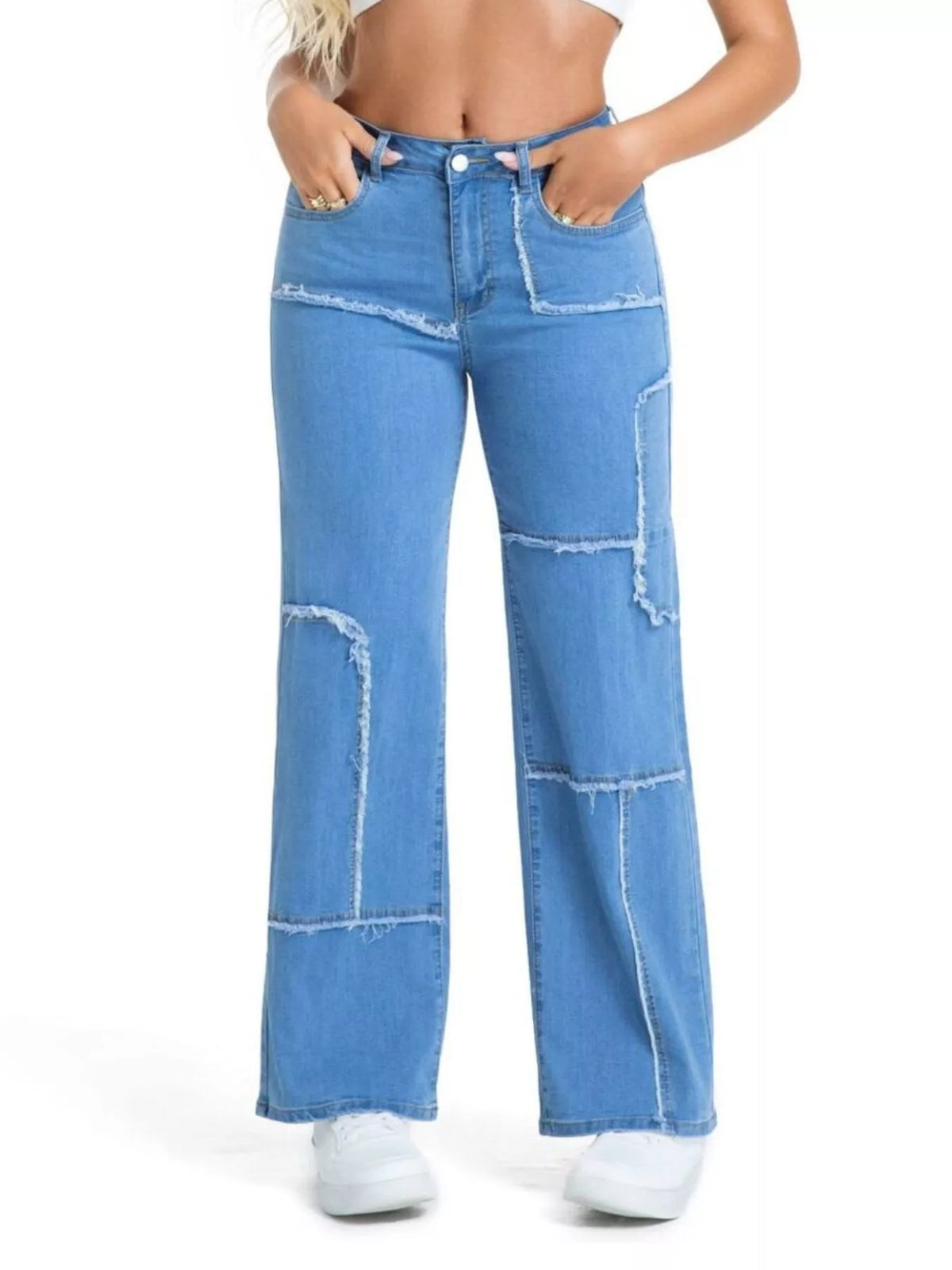 Light blue frayed edge straight leg jeans