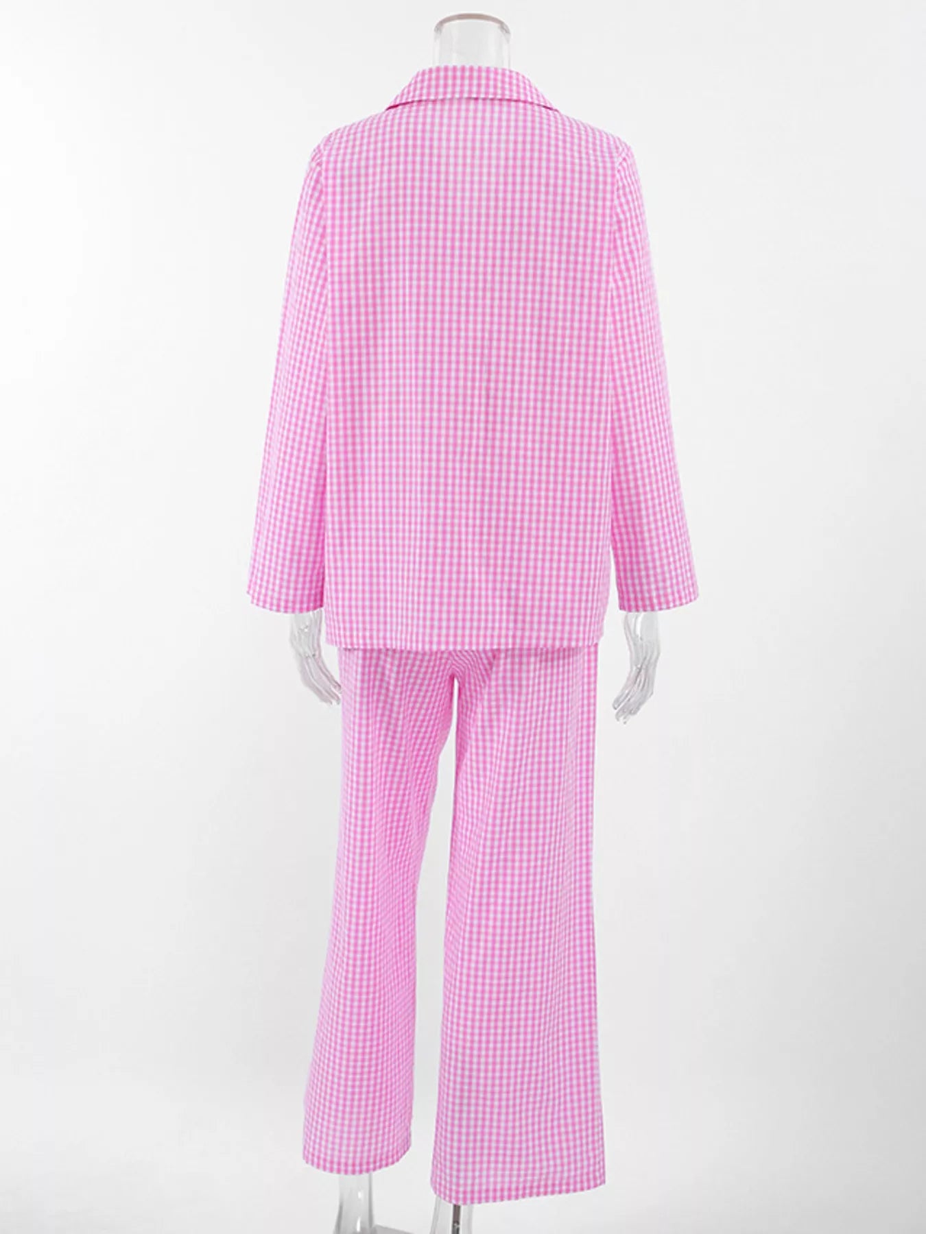 Trendsi Gingham Button-Down Top and Pants Loungewear Set -