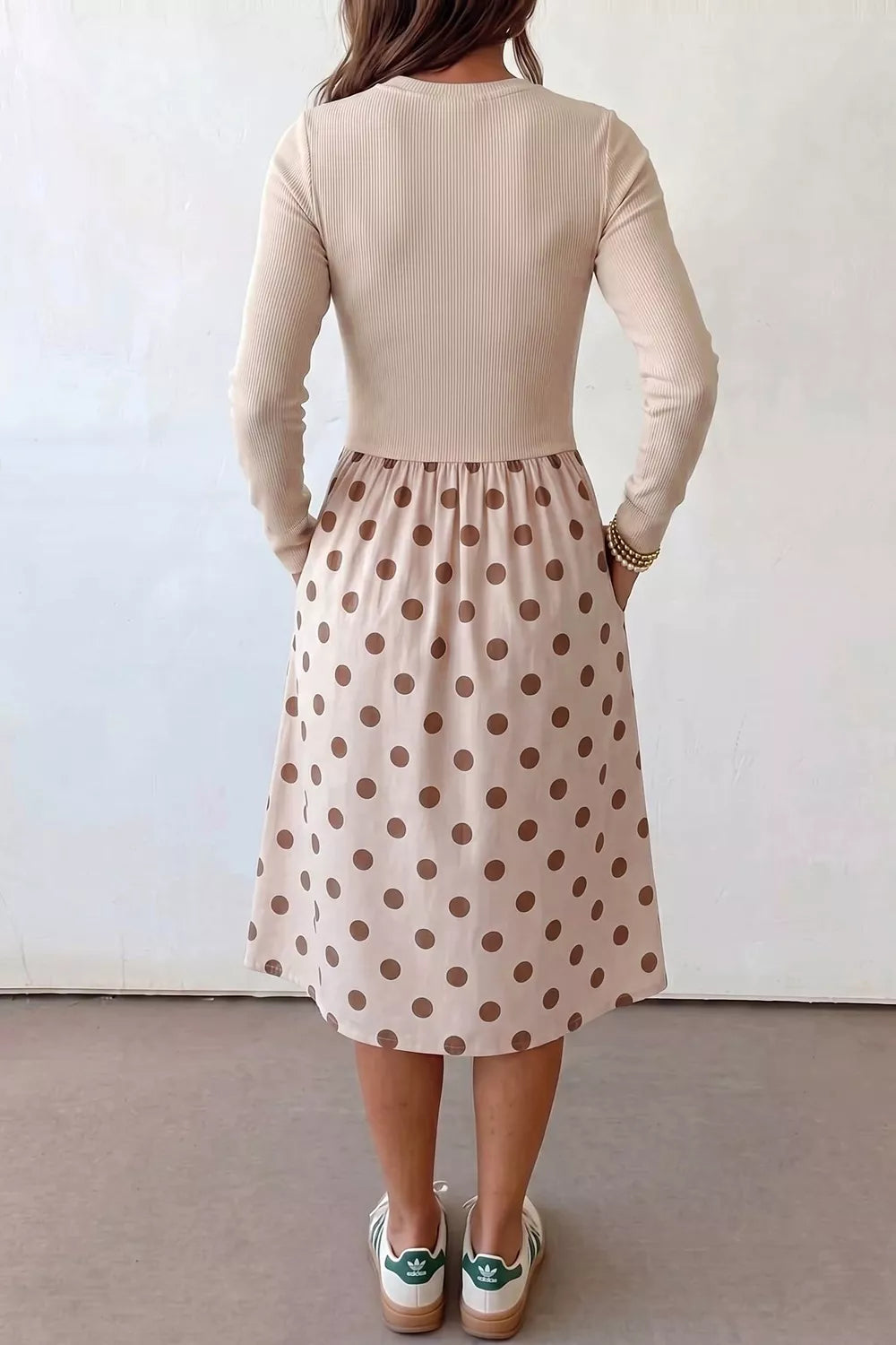 Trendsi Polka Dot Midi Long Sleeve Dress -