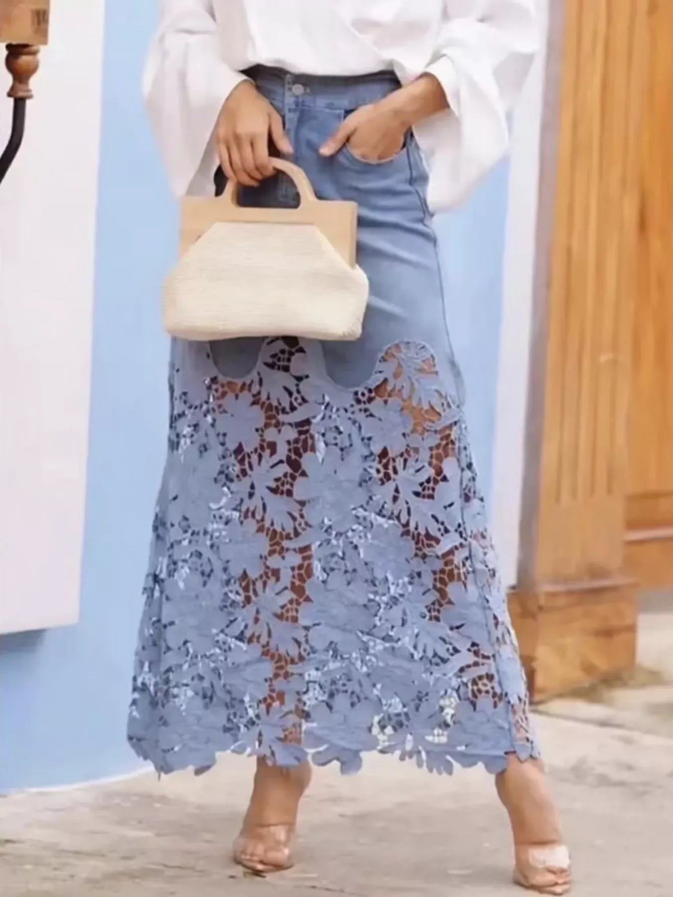 Trendsi Lace Trimmed Slit Skirt -