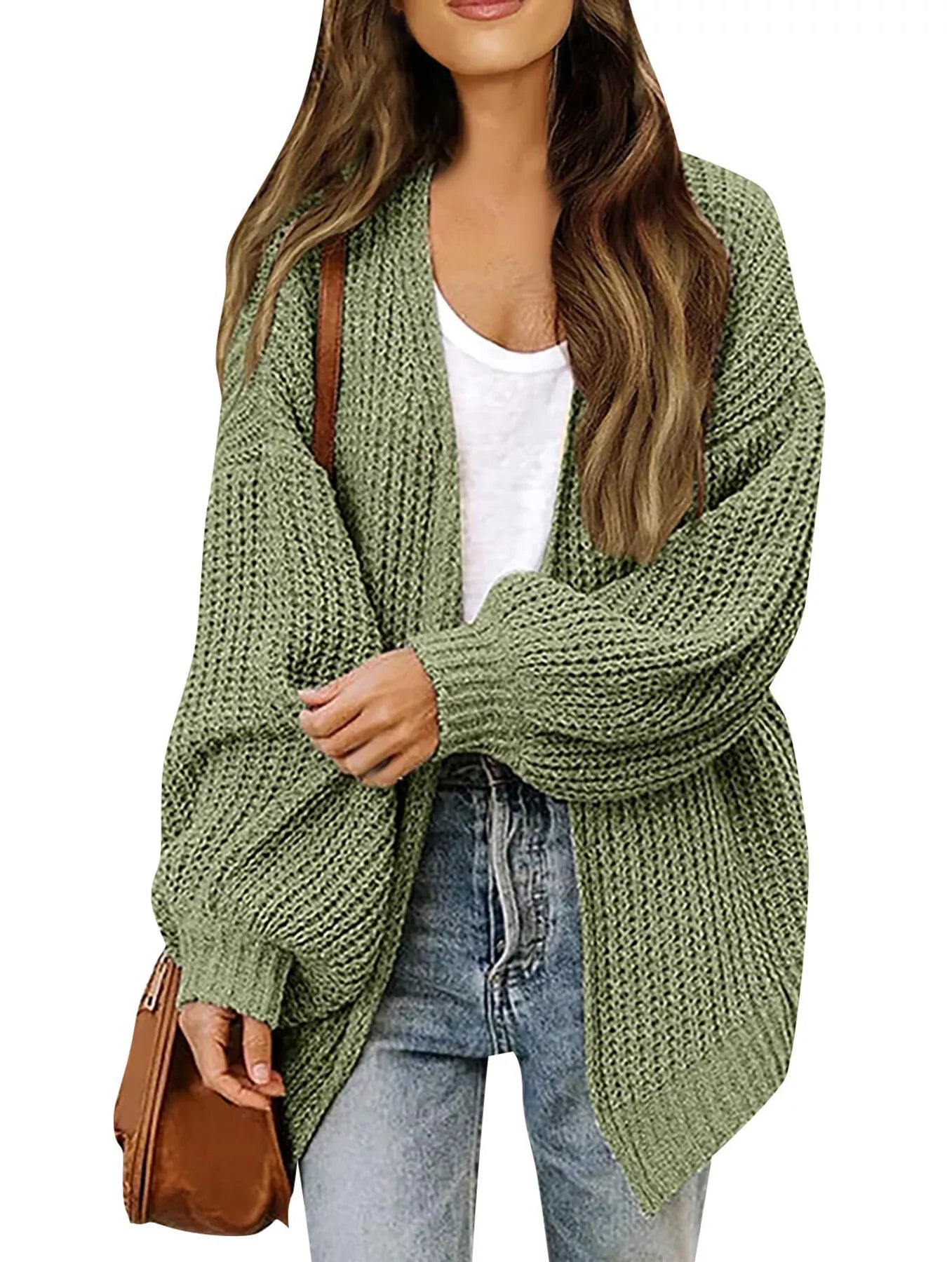 Women's open-front chunky knit cardigan