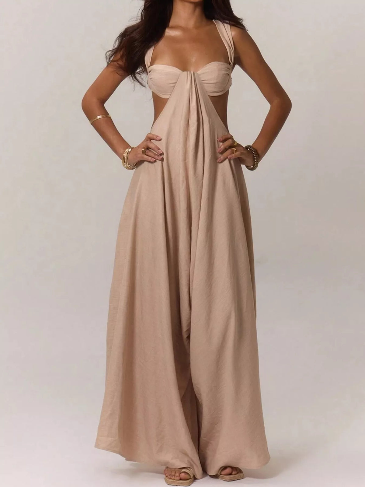 Cutout jumpsuit, beige front