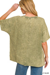 Trendsi Zenana French Terry Washed Drop Shoulder Raw Edge Top -