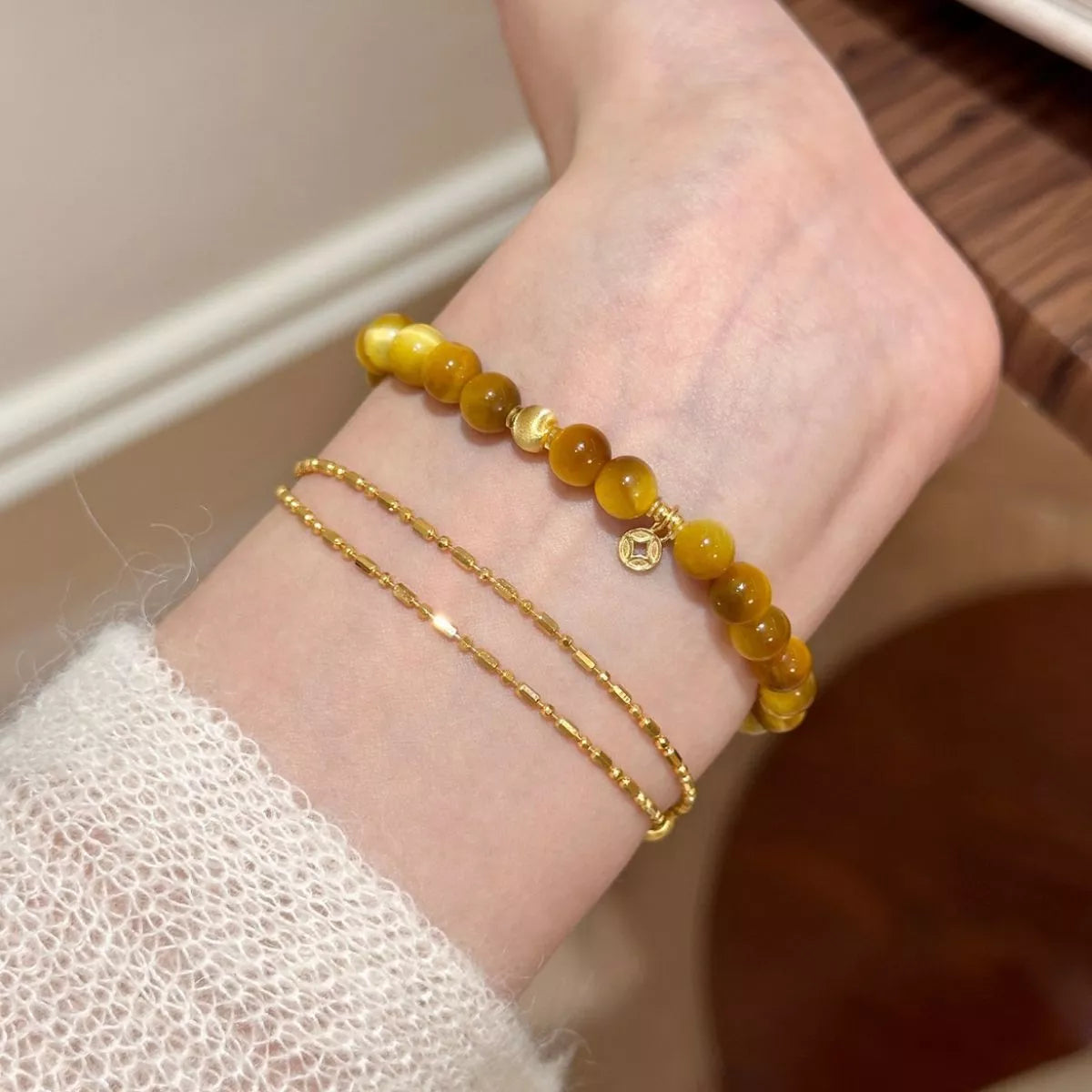Trendsi Tiger Eye Beaded Bracelet -