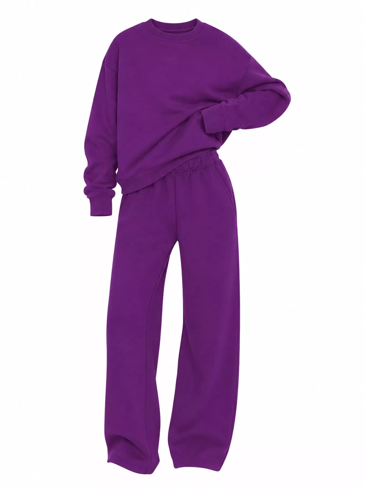 Crewneck Drop Shoulder Sweatshirt and Wide-Leg Pants Set — side view