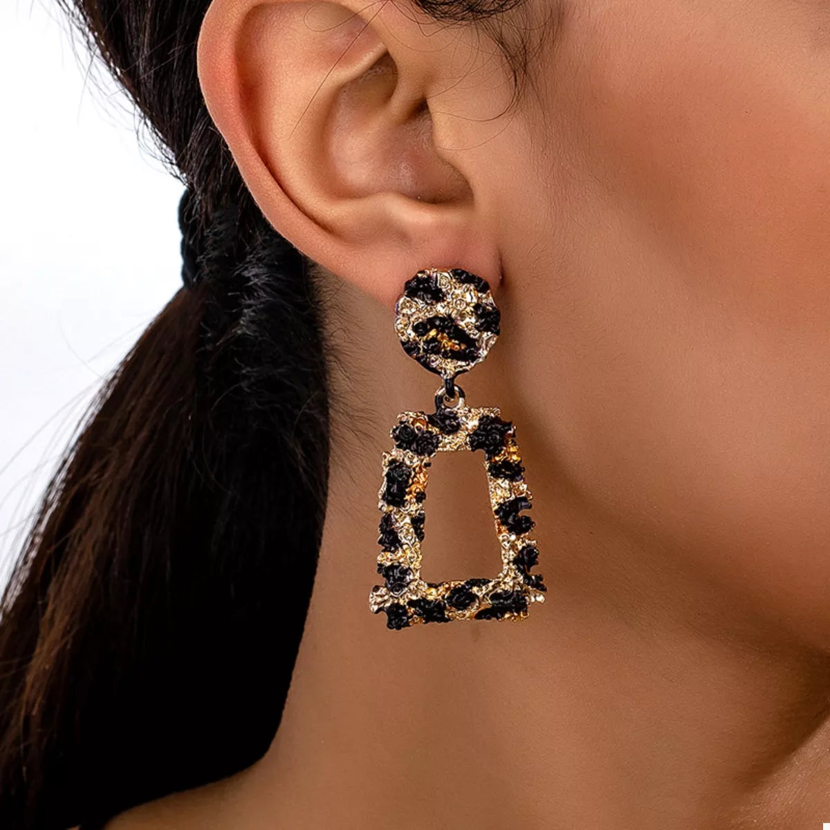 Trendsi 18K Gold-Plated Leopard Dangle Earrings -