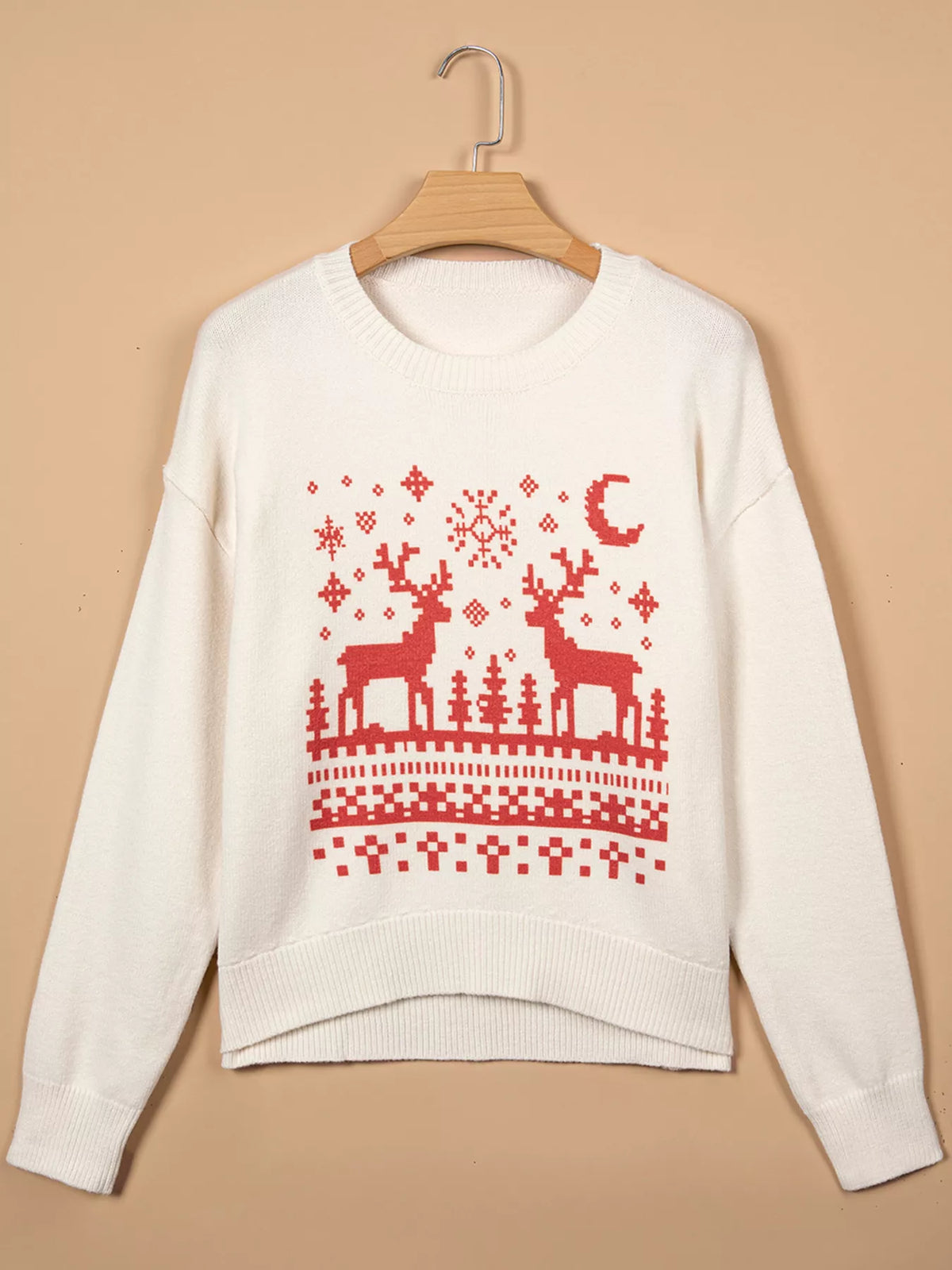Snowflake Reindeer Christmas Sweater, front view