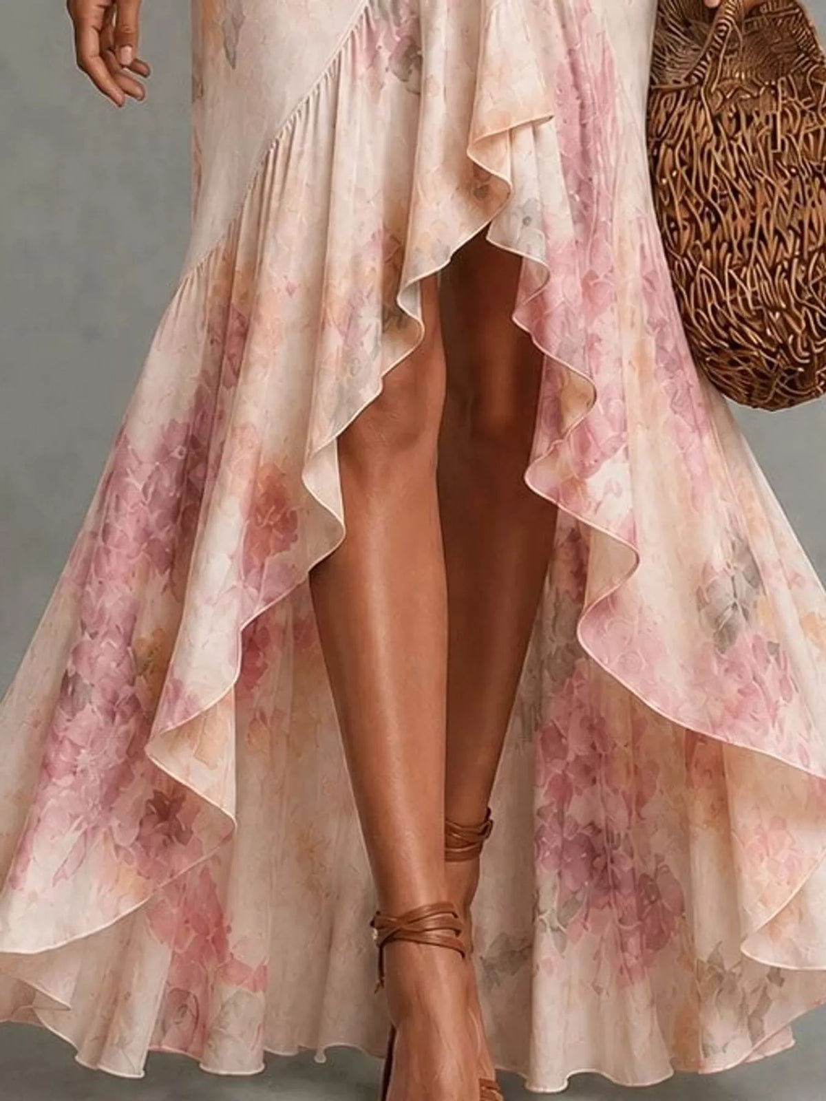 High-low maxi dress, pink floral high-low hem