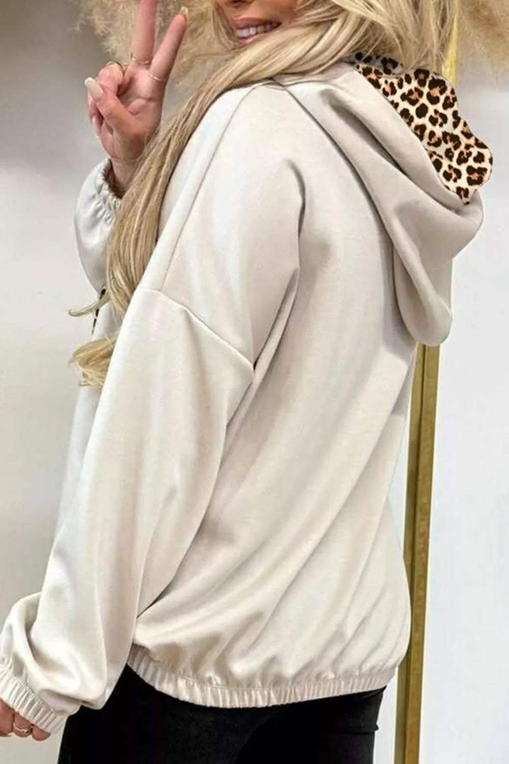 Trendsi Leopard Print Lined Hoodie with Drawstring -
