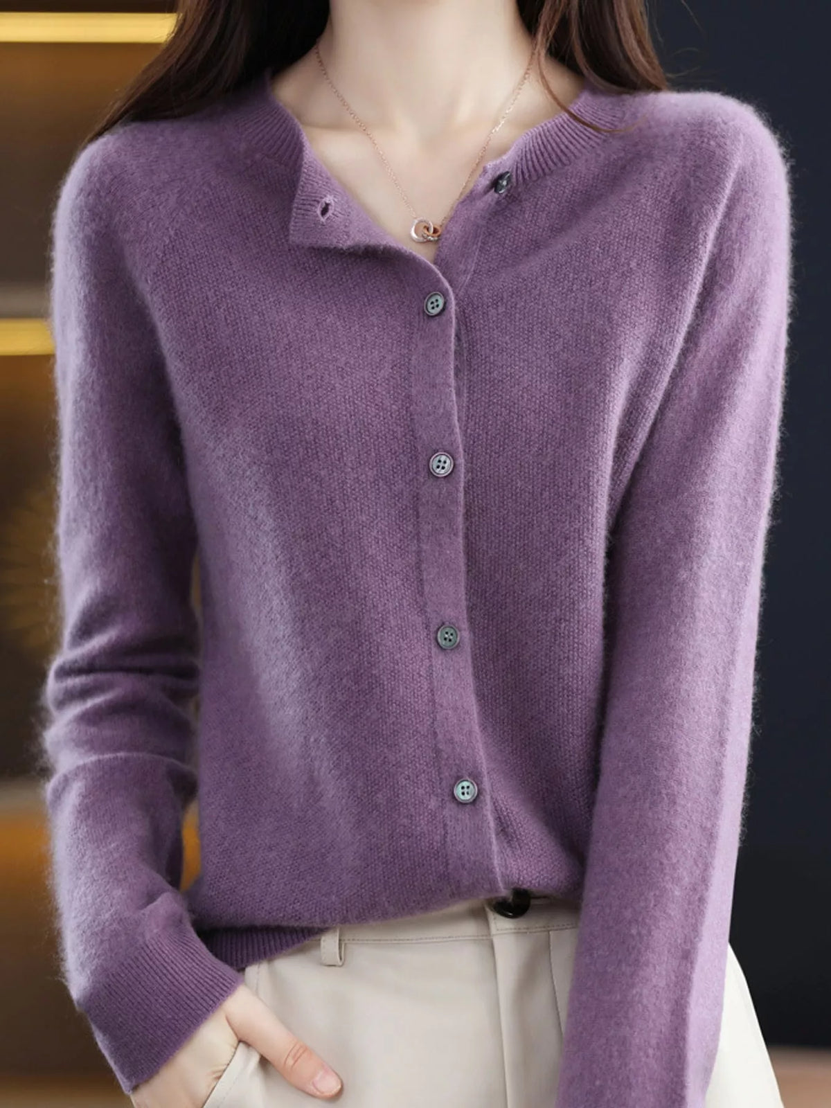 Ribbed cardigan, purple front