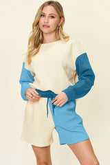 Trendsi Double Take Full Size Contrast Drop Shoulder Top and Shorts Set -