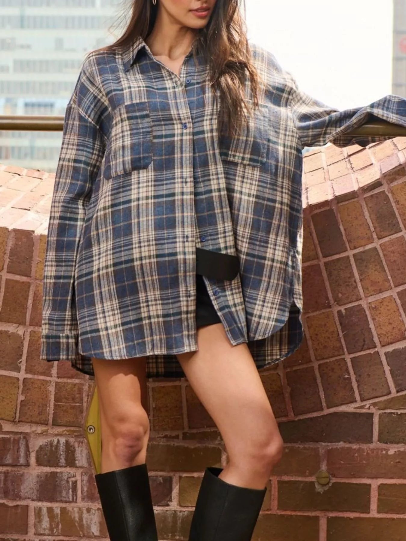 Trendsi Plaid Button-Down Shirt -
