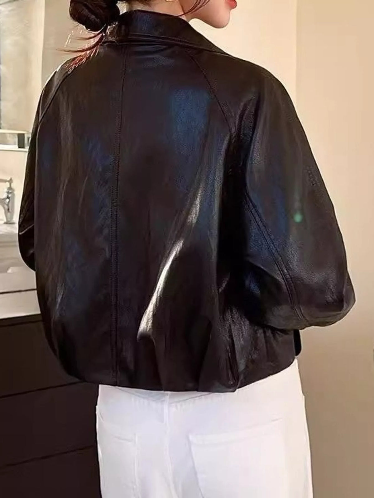 Collared long sleeve jacket, back view
