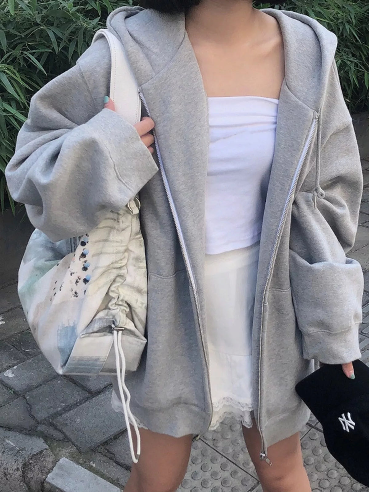 Zip-up hoodie, gray front