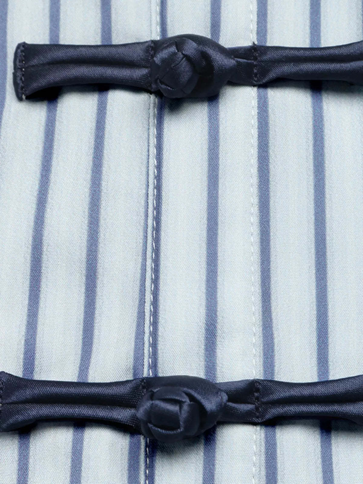 Trendsi Striped Mandarin Knot Buttons Peplum Hem Shirt -