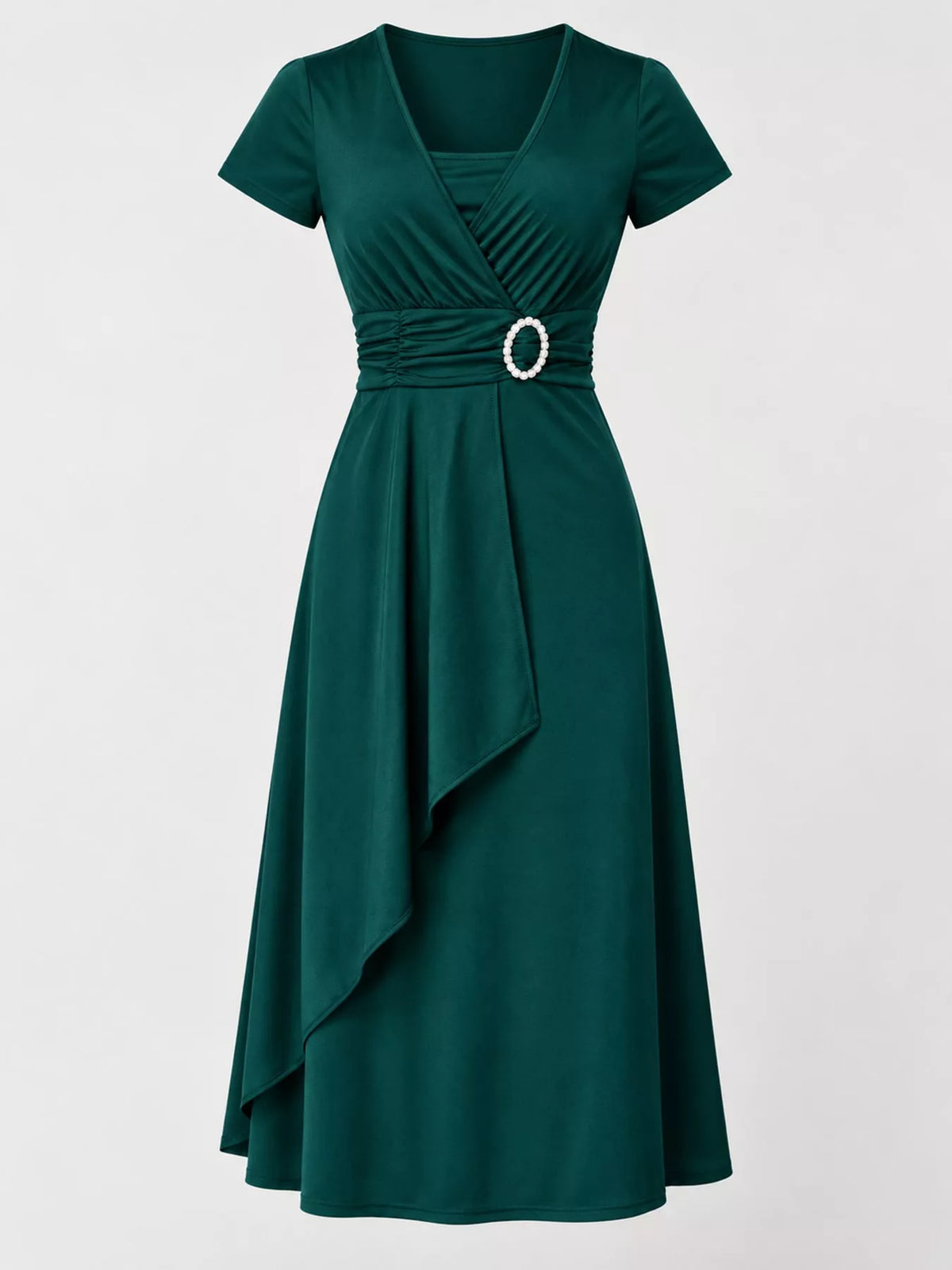 Decorative Buckle Short Sleeve Dress — garment front