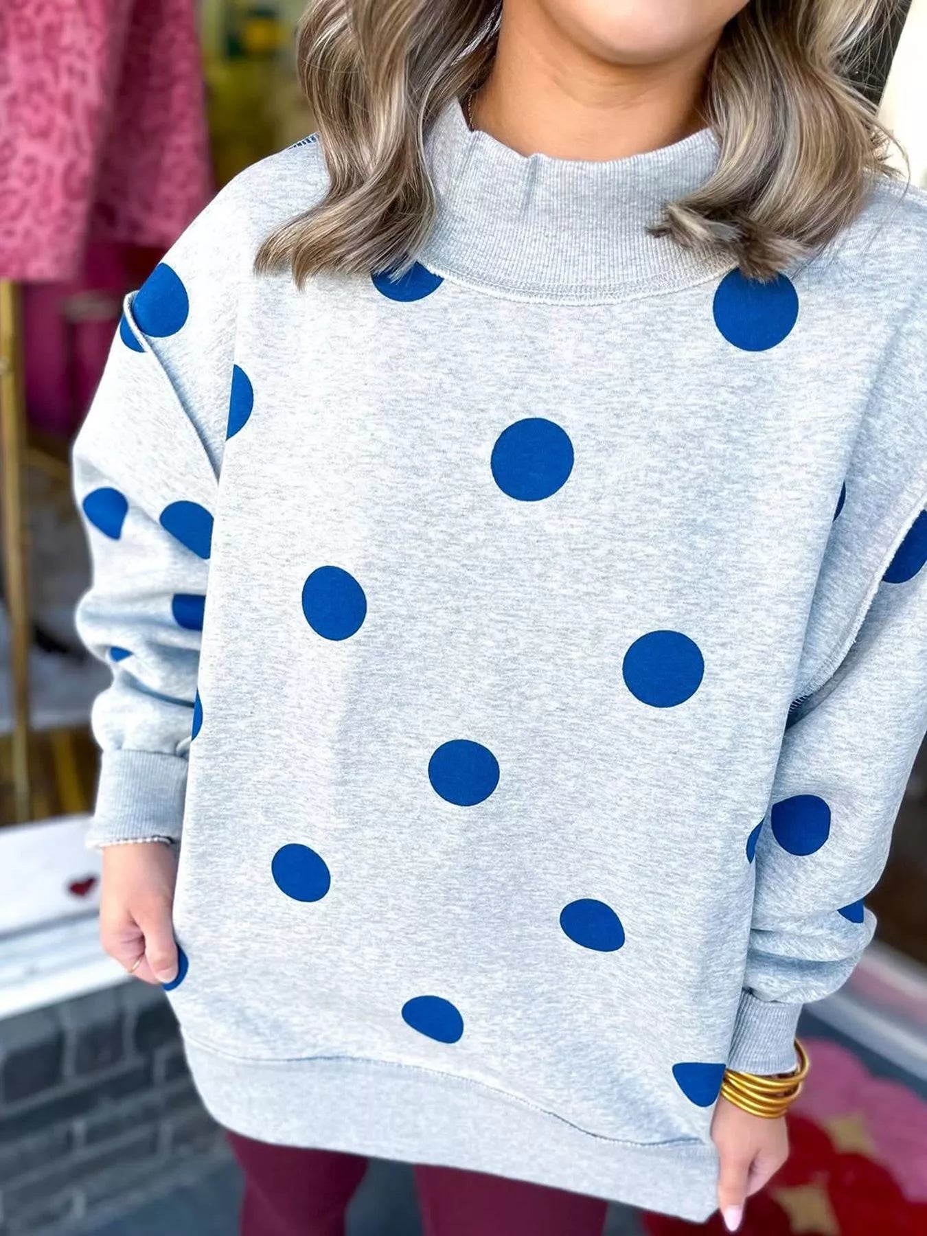 Trendsi Oversized Polka Dot Crewneck Sweatshirt -