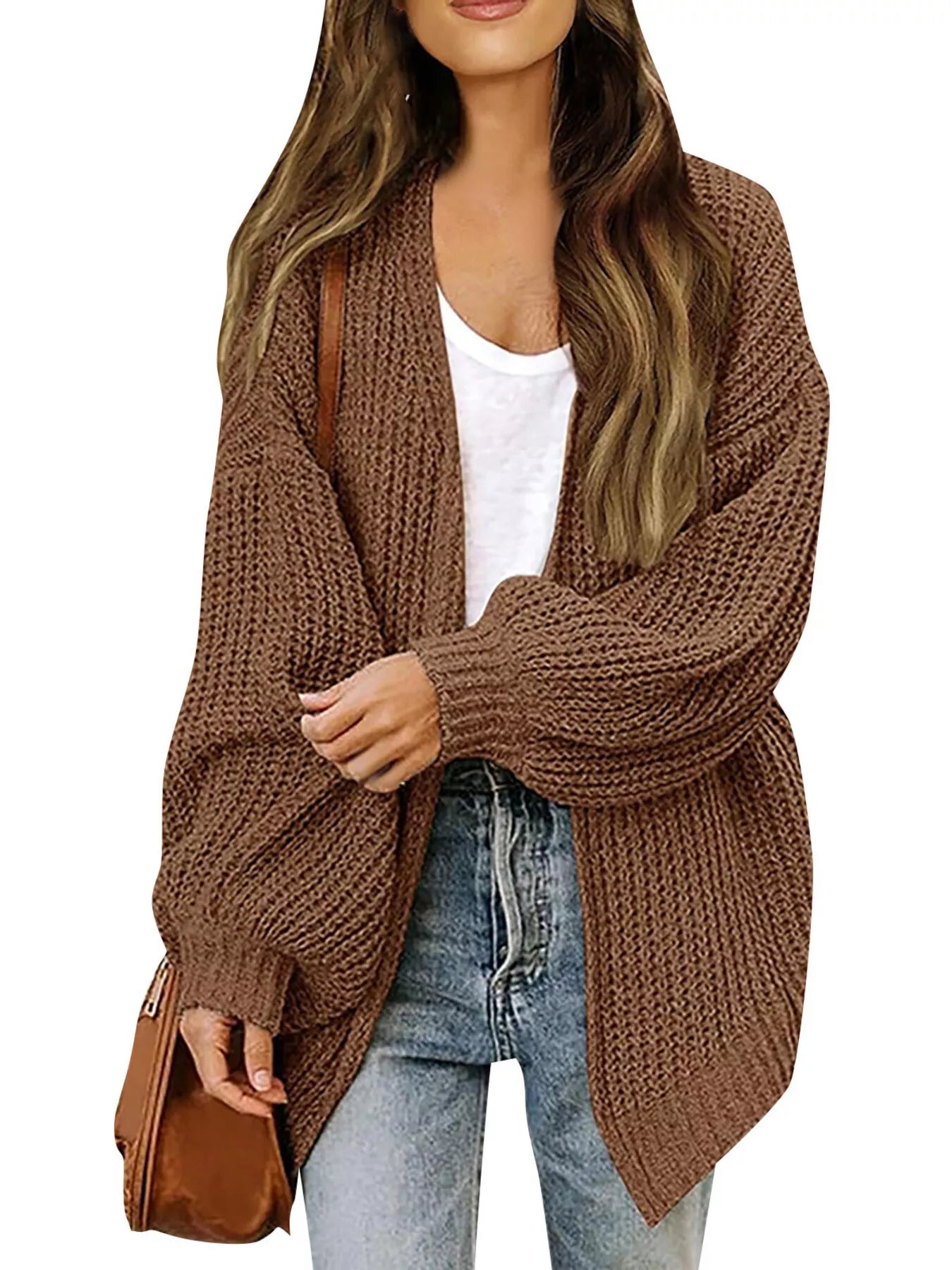 Women's open-front chunky knit cardigan