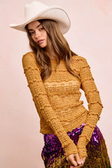 Trendsi BiBi Ruffles Detail Mardi Gras Color Flower Lace Top -
