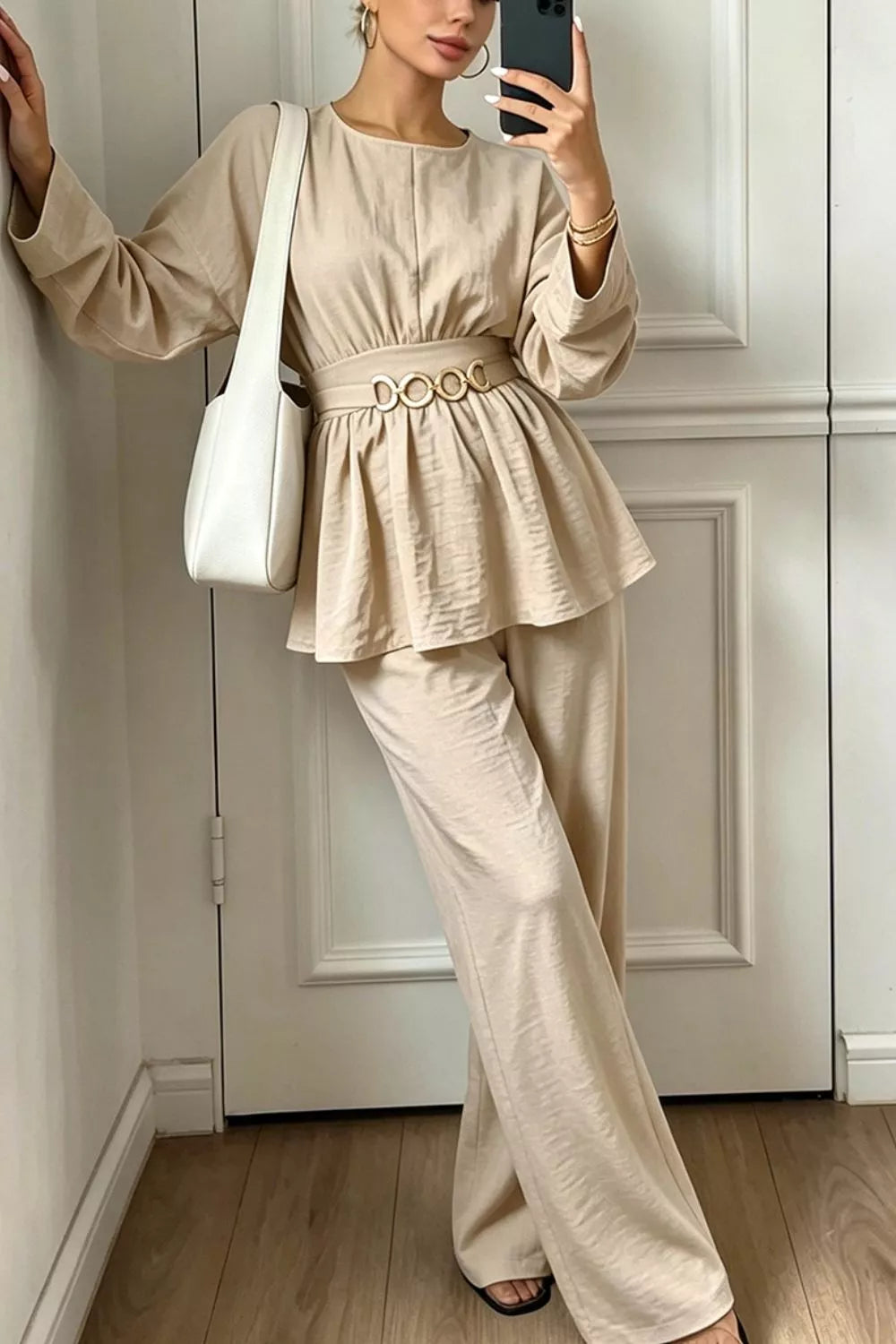 Chain-waist top and pants set