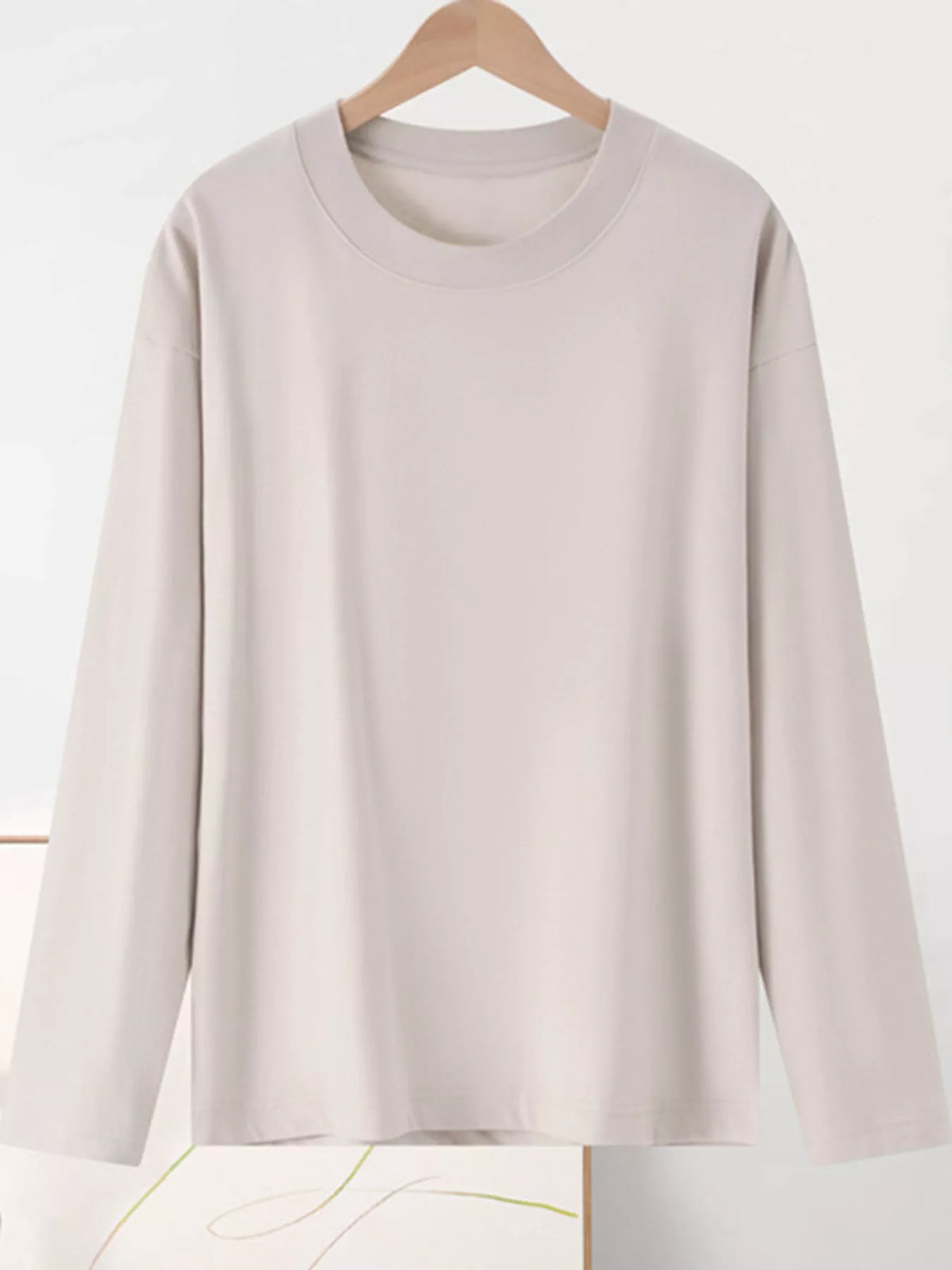 Solid Long-Sleeve Crew Neck T-Shirt — garment front