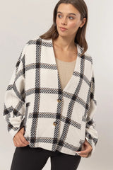 Trendsi HYFVE Plaid Long Sleeve Jacket with Side Slit Pockets -