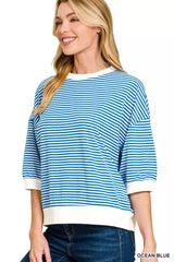 Trendsi Zenana Striped Contrast Trim Banded Bottom Top -