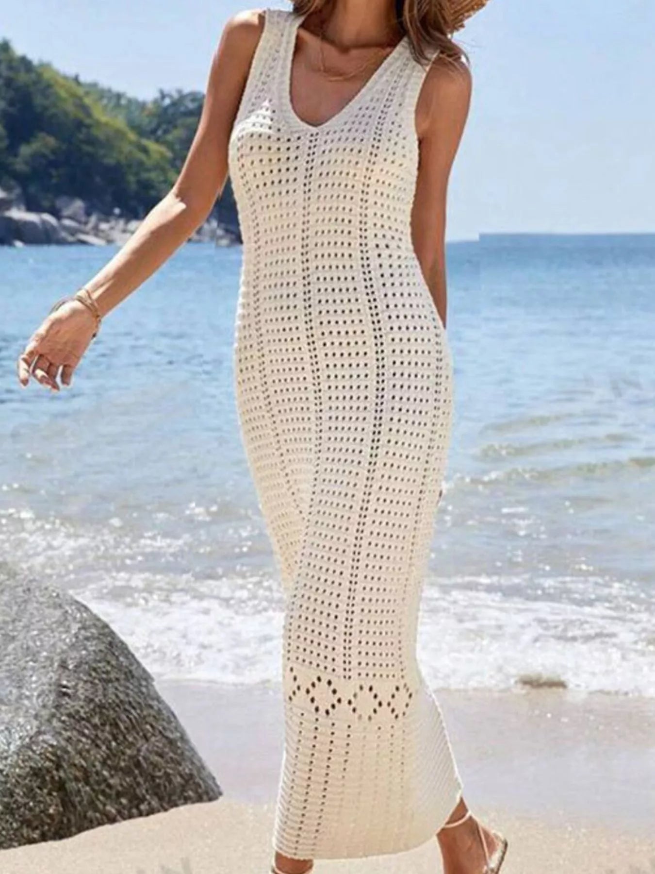 Trendsi Sleeveless Crochet Knit Cover Up Maxi Dress -