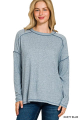 Trendsi Zenana Full Size Melange Hacci Exposed Seam Hi-low Tee Plus Size -