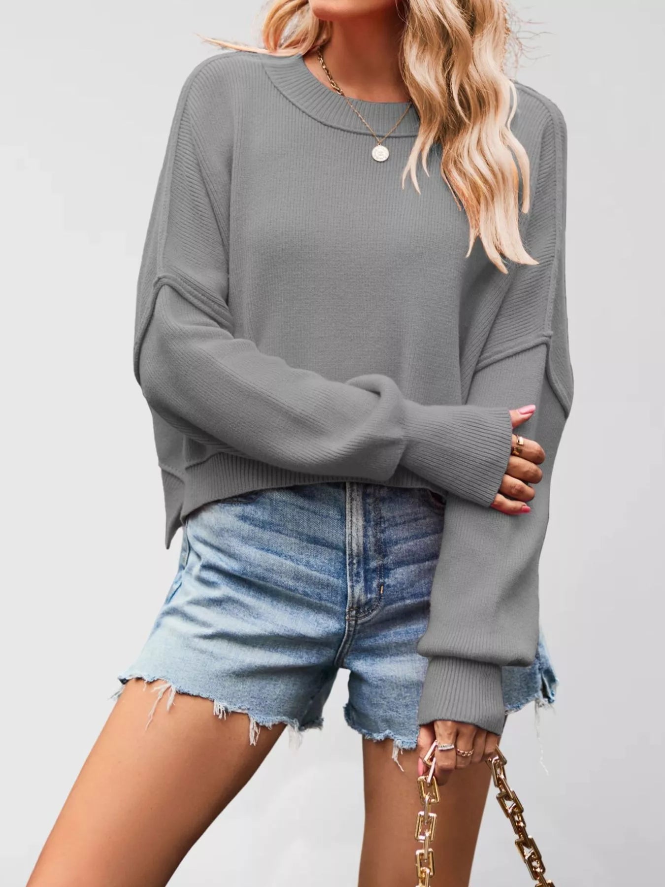 Trendsi Crew Neck Dropped Shoulder Sweater -
