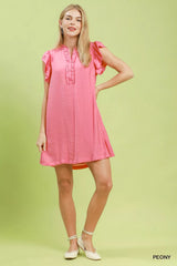 Trendsi Umgee Ruffle Sleeve Henley Shift Dress -