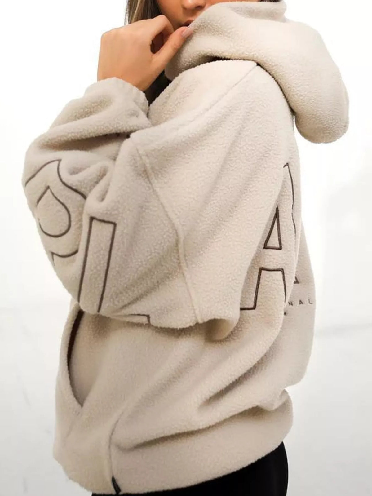 Letter Oversized Sherpa Hoodie — side view