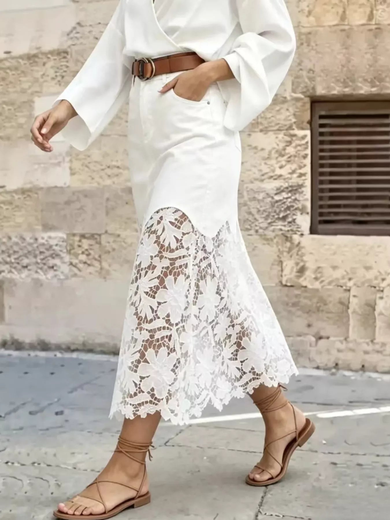 Trendsi Lace Trimmed Slit Skirt -