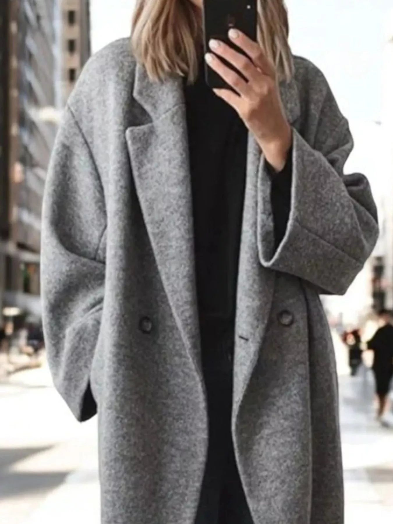Trendsi Full Size Lapel Collar Wool Blend Longline Coat Plus Size -