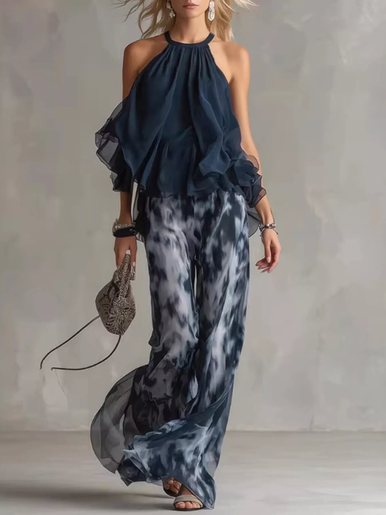 Trendsi Sleeveless Top and Tie-Dye Wide-Leg Pants Set -