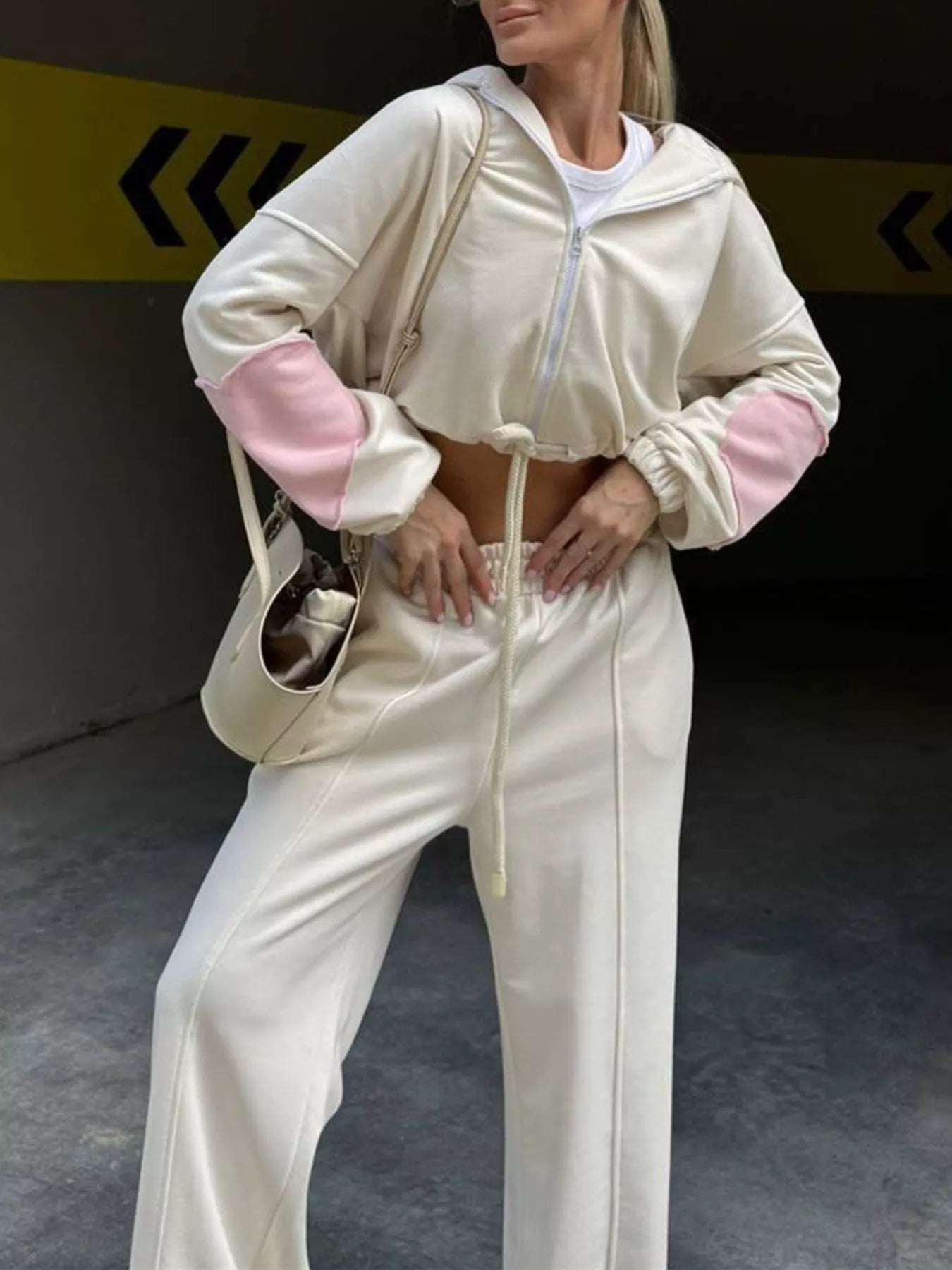 Trendsi Zip Up Hoodie and Wide-Leg Pants Set -